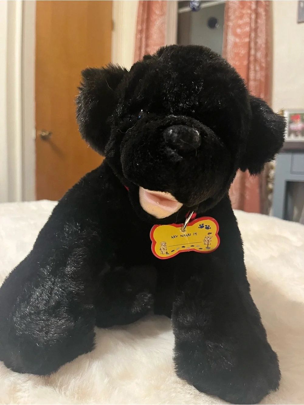 Build-A-Bear Black Labrador Retriever Plush Dog w/ Denim Dress Collar & Name Tag